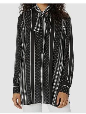 Bcbgmaxazria Striped Tie-Neck Long Sleeve Blouse